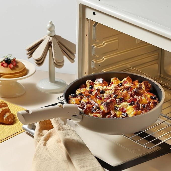 24-Piece Nonstick Cookware Set with Detachable Handles - Oven, Dishwasher & Fridge Safe Brown Pots & Pans for RV, Induction Kitchen & Gift Giving